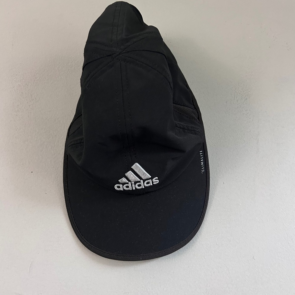 Adidas Climalite Running Hat Black Reflective Logo Adjustable Performance Cap